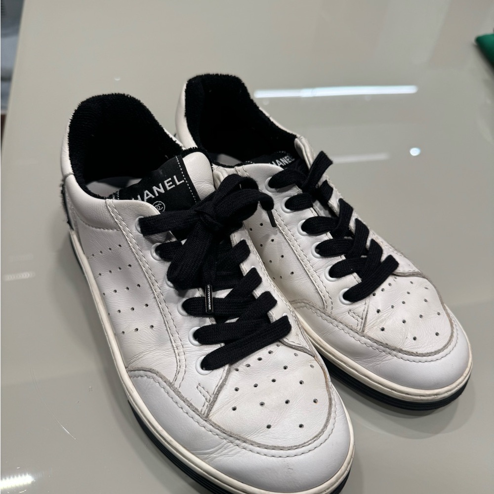 Chanel White and Black Sneakers Sleek Design